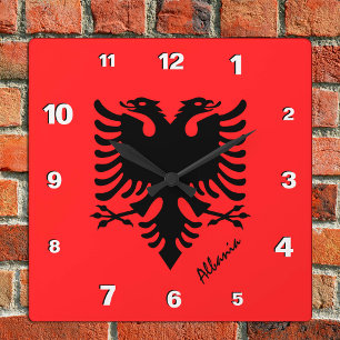 Albanien Clock, patriotiskt hem, albanska Flagga Fyrkantig Klocka