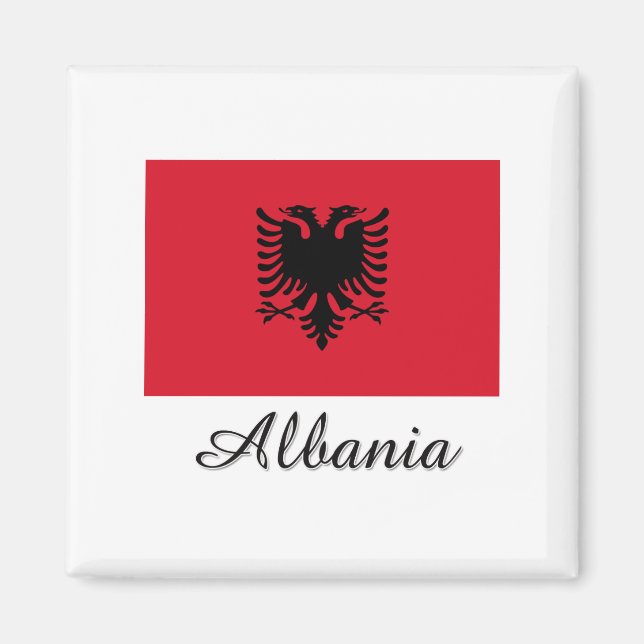 Albanien Flagga Design Magnet (Framsidan)