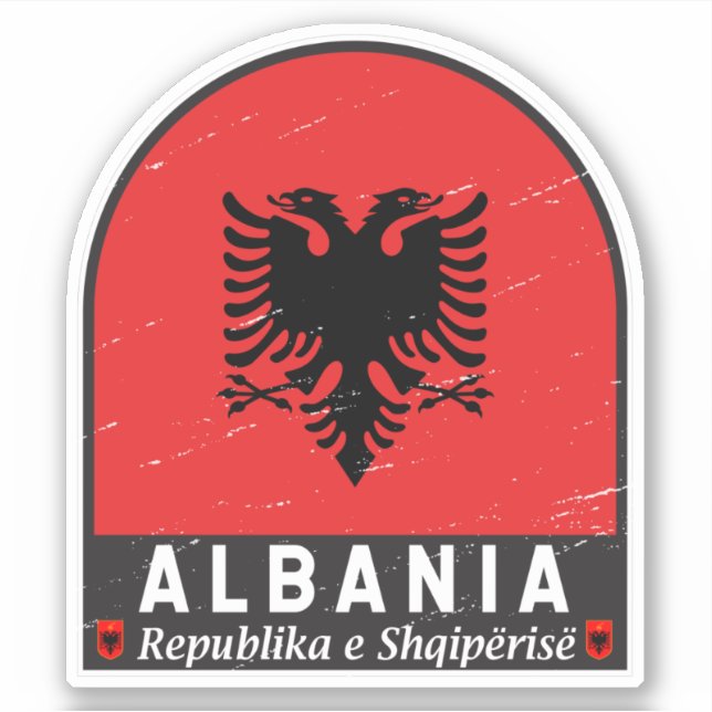 Albanien Flagga Emblem Distress Klistermärken (Framsida)