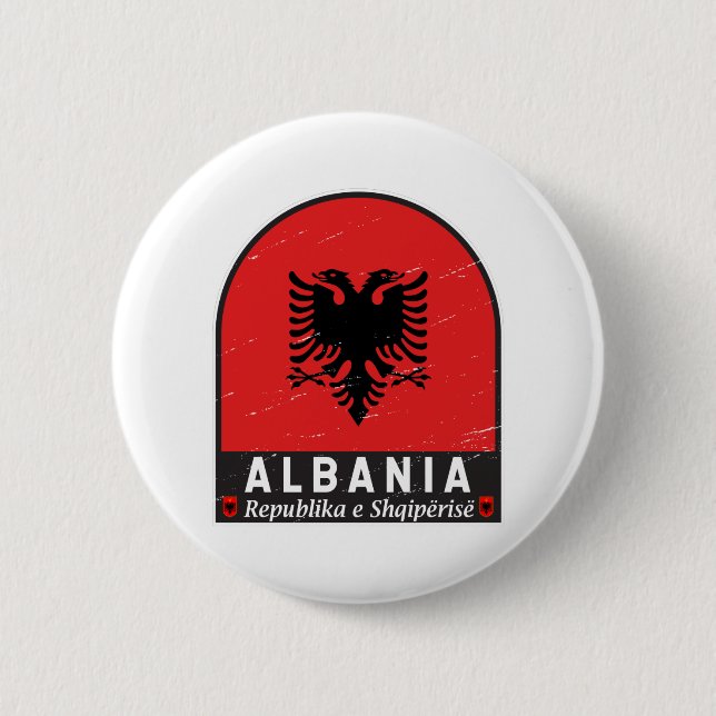 Albanien Flagga Emblem Distress Knapp (Framsida)