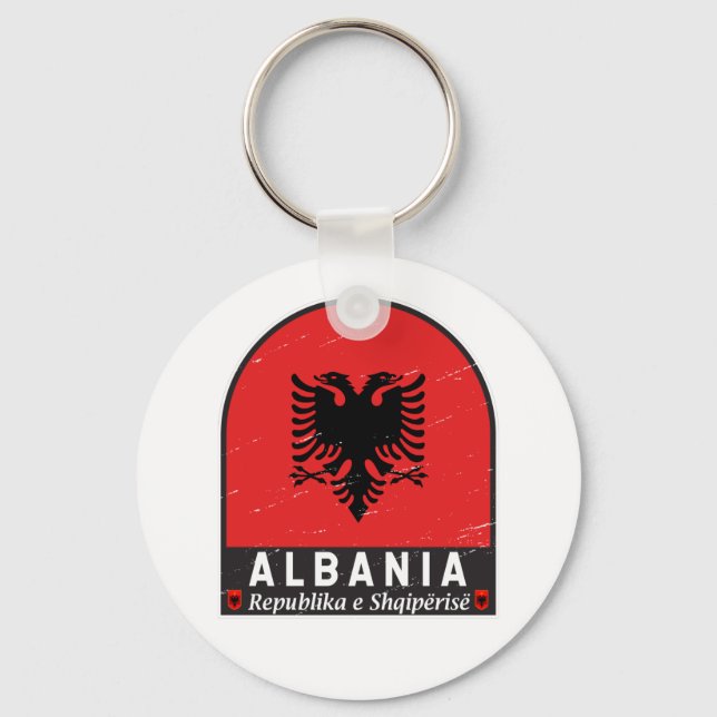 Albanien Flagga Emblem Distress Nyckelring (Framsida)