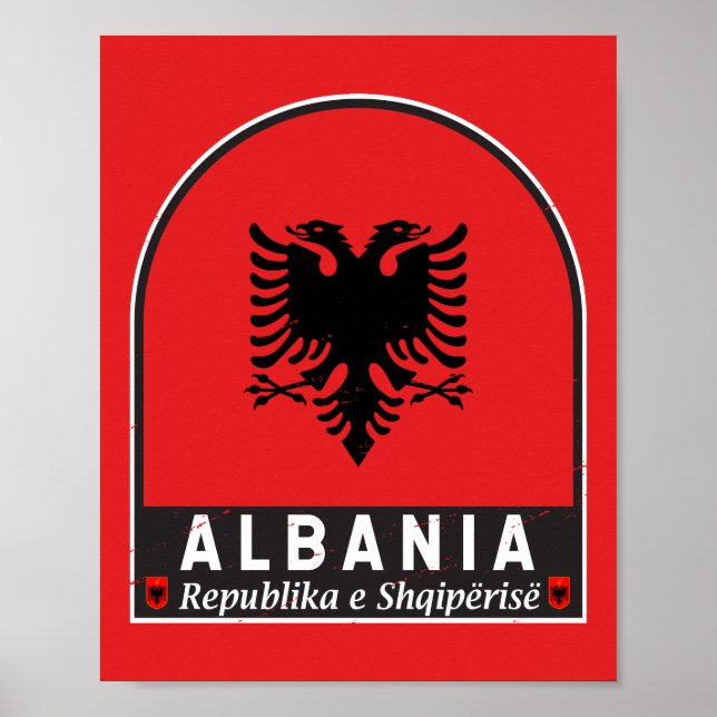 Albanien Flagga Emblem Distress Poster (Framsidan)
