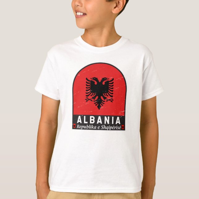 Albanien Flagga Emblem Distress T Shirt (Framsida)