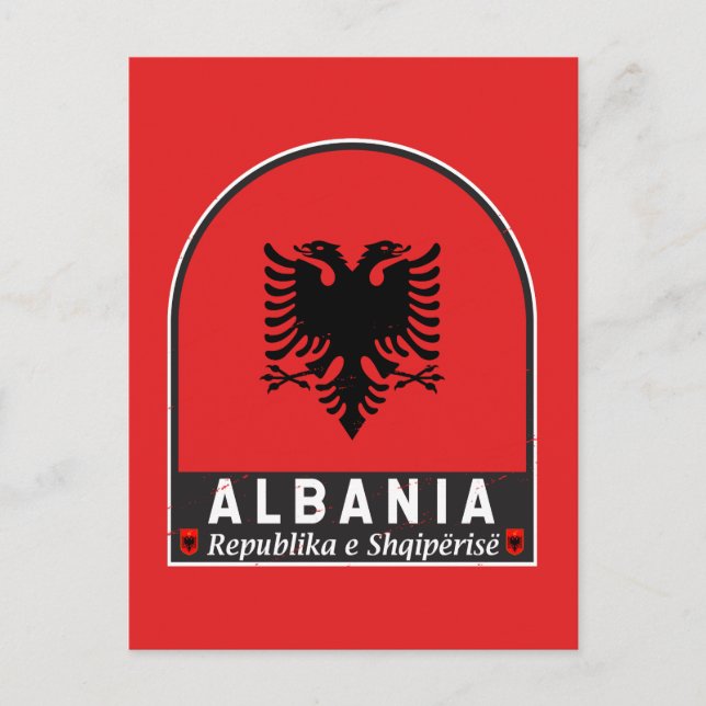 Albanien Flagga Emblem Distress Vykort (Framsida)