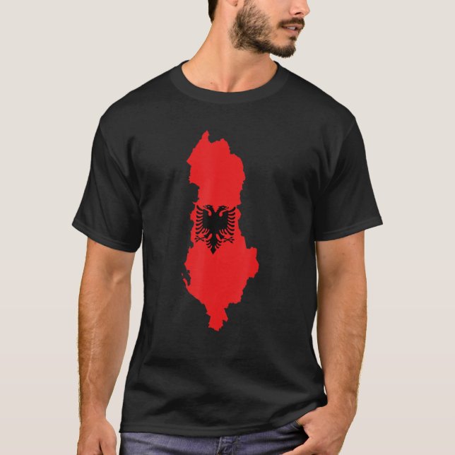 Albanien flagga i Albanien, huvuddrag i Albanien T Shirt (Framsida)