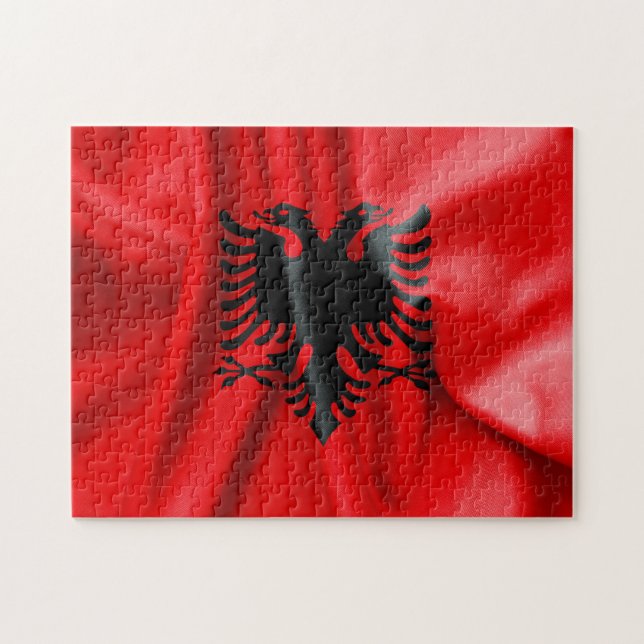 Albanien Flagga Jigszle Puzzle Pussel (Horisontell)