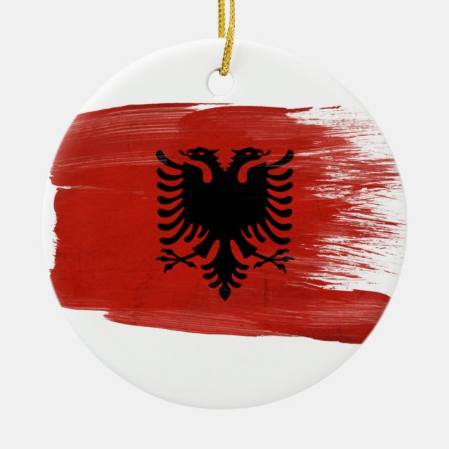 Albanien flagga julgransprydnad keramik (Framsidan)