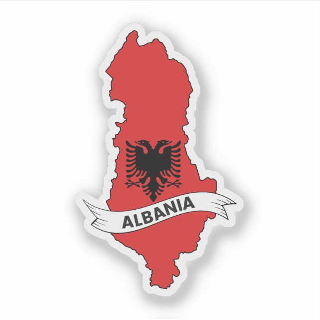 Albanien Flagga Karta Klistermärken (Framsida)