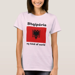 Albanien Flagga + Karta + Text T-Shirt