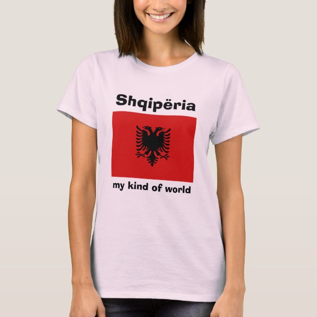 Albanien Flagga + Karta + Text T-Shirt (Framsida)
