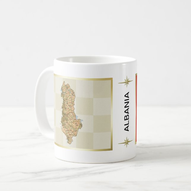 Albanien flagga + Kartamugg Kaffemugg (Framsida vänster)