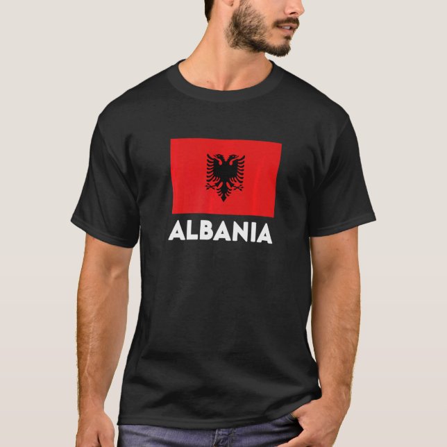 Albanien Flagga Red Black T Shirt (Framsida)