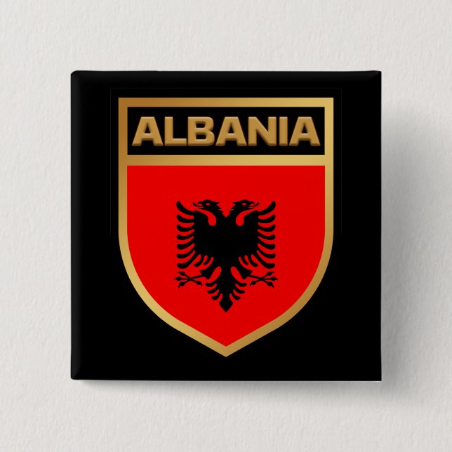 Albanien Flagga Shield Knapp (Framsida)