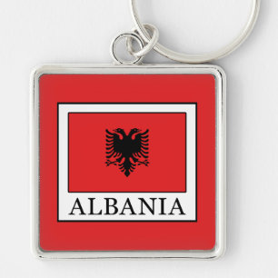 Albanien Fyrkantig Silverfärgad Nyckelring