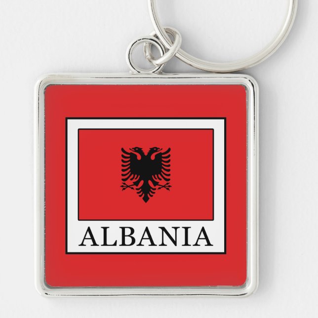 Albanien Fyrkantig Silverfärgad Nyckelring (Framsidan)