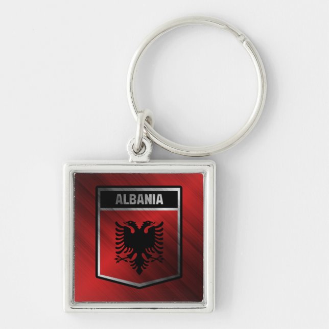 Albanien Fyrkantig Silverfärgad Nyckelring (Framsidan)