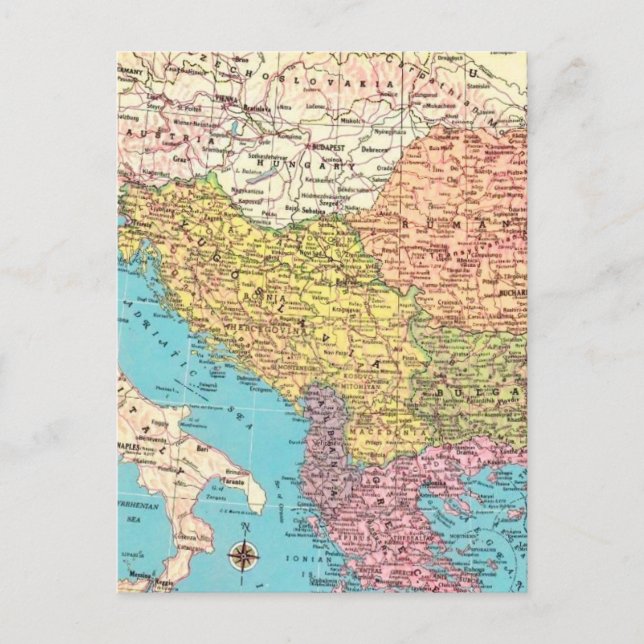 Albanien, Grekland, Italien Karta Vykort (Framsida)
