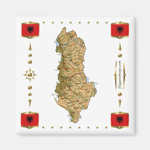 Albanien Karta + Flaggor Magnet