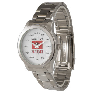 Albanien och albansk Flagga med ditt namn Armbandsur