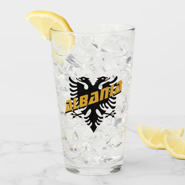 Albanien Patriotic party & Albanian Flagga Glaskopp (Framsida Ice)