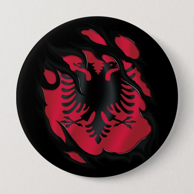 Albanien Rippat Flagga Knapp (Framsida)