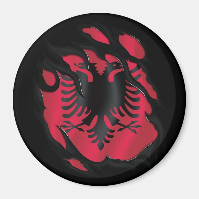 Albanien Rippat Flagga Magnet (Framsidan)