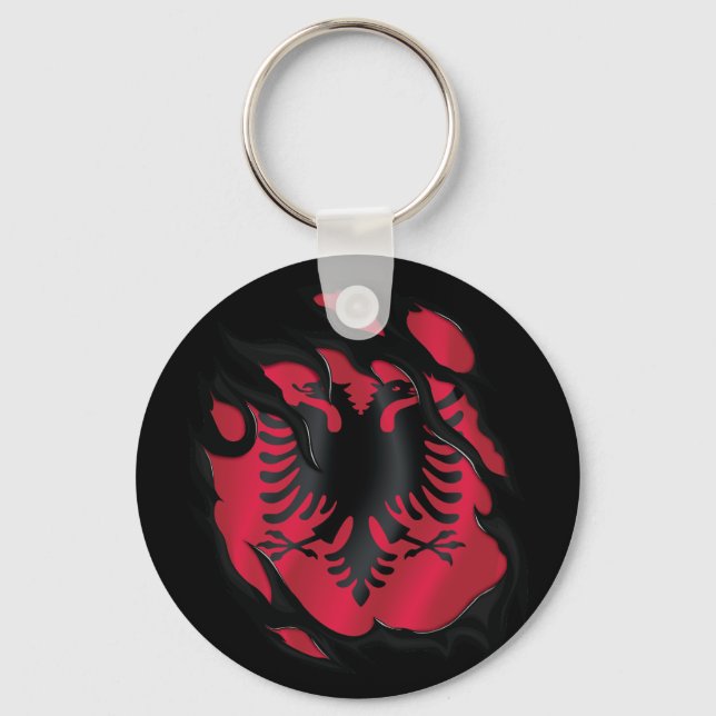 Albanien Rippat Flagga Nyckelring (Framsida)