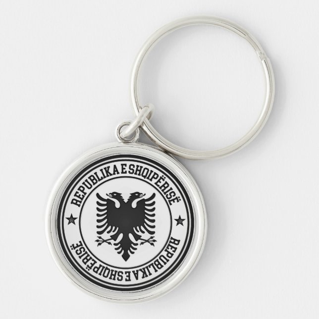 Albanien Round Emblem Rund Silverfärgad Nyckelring (Framsidan)