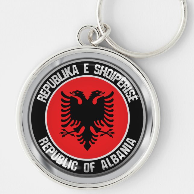 Albanien Round Emblem Rund Silverfärgad Nyckelring (Framsidan)
