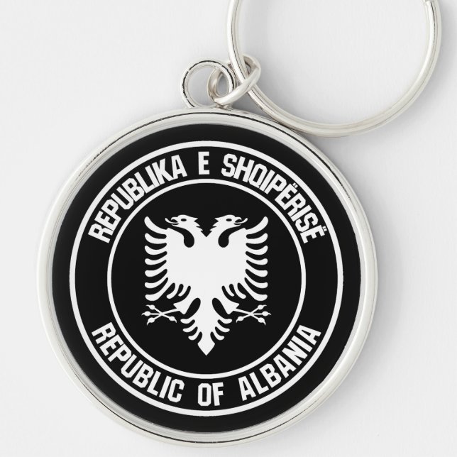 Albanien Round Emblem Rund Silverfärgad Nyckelring (Framsidan)