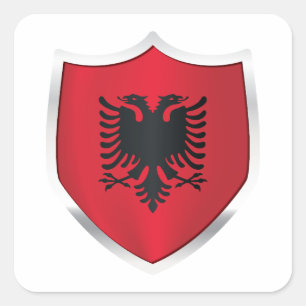 Albanien Silver Shield Flagga Fyrkantigt Klistermärke