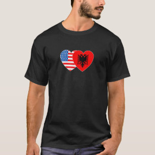 Albanien &USA flagga Twin Heart för albanska ameri T Shirt