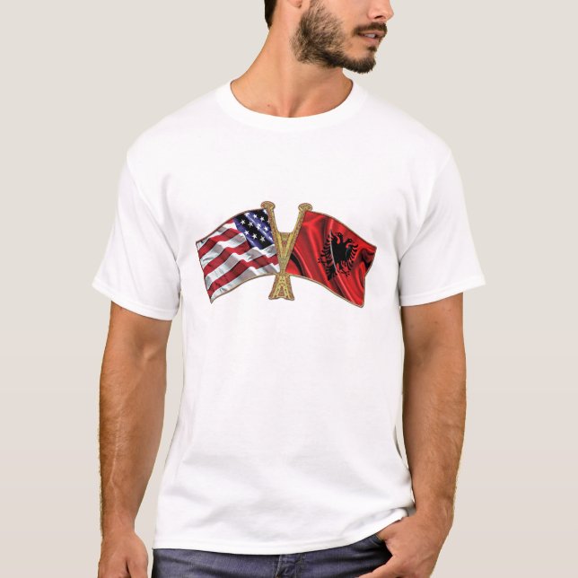 Albanien USA vänskapflagga Tee Shirt (Framsida)
