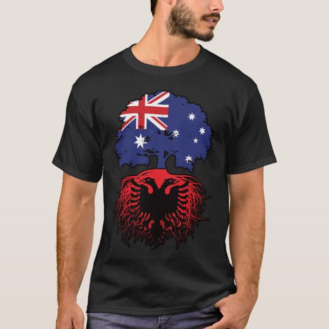 Albanienalbanska australiska Australiens Träd-rött T Shirt (Framsida)