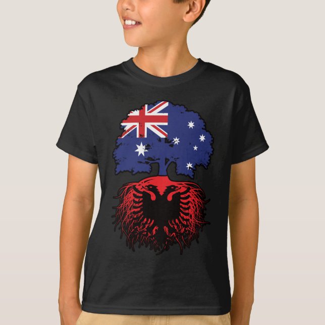 Albanienalbanska australiska Australiens Träd-rött T Shirt (Framsida)