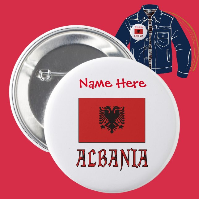 Albaniens albanska Flagga Red Personalization Knapp (Skapare uppladdad)