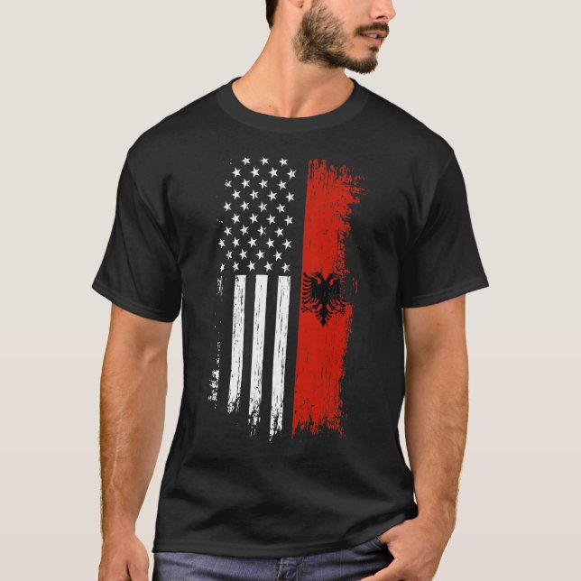Albaniens amerikanska Flagga T Shirt (Framsida)
