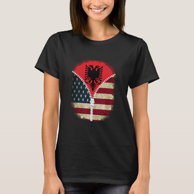 Albaniens amerikanska USA flagga - USA Albansk Zip T Shirt (Framsida)
