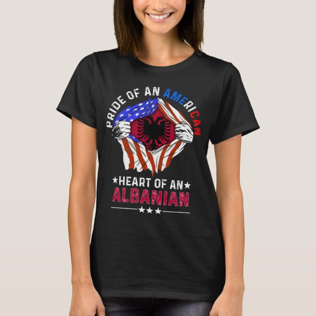 Albaniens amerikanska utrikesalbanska Flagga T Shirt (Framsida)
