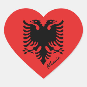 Albaniens dekal, hjärta, patriotisk albansk flagga hjärtformat klistermärke