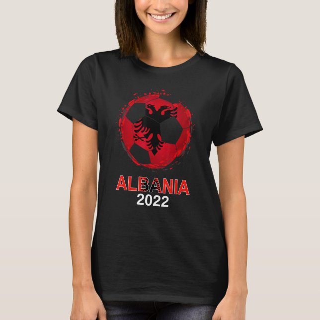 Albaniens Flagga 2022 Understödjande albansk fotbo T Shirt (Framsida)