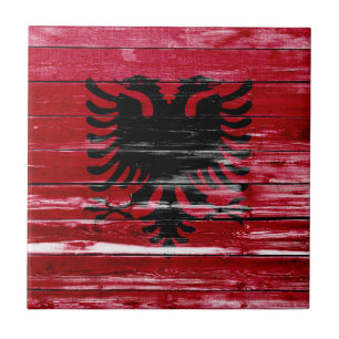 Albaniens Flagga Färg på trä Kakelplatta