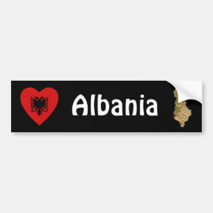 Albaniens Flagga Heart + Karta Bumper Sticker Bildekal