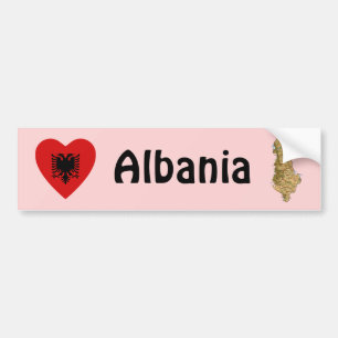 Albaniens flagga Hjärta + Karta Bildäckslapp Bildekal