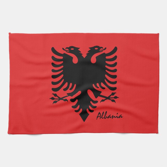 Albaniens flagga och Albanien, mode/sport Kökshandduk (Horisontell)