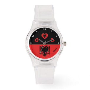 Albaniens Flagga och Albaniens mode hjärta/sportf Armbandsur