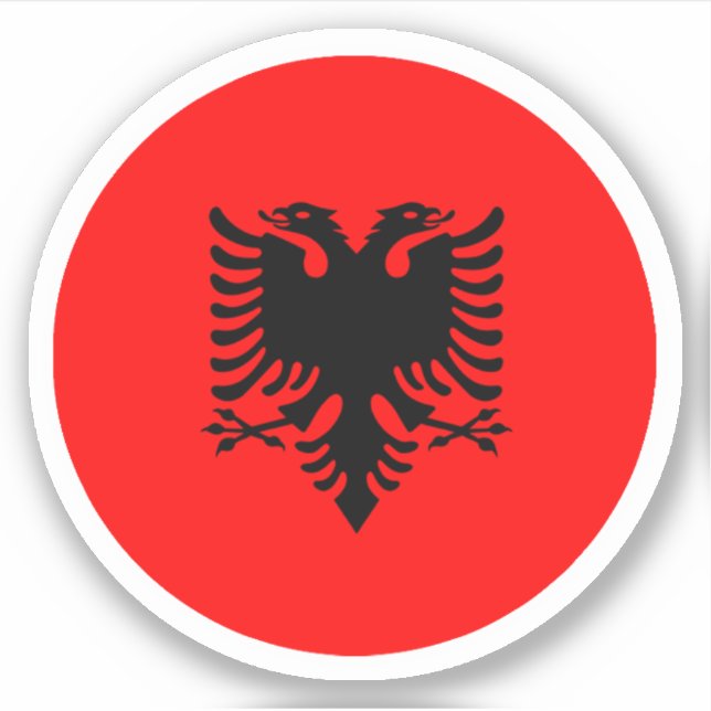 Albaniens flagga rund dekal (Framsida)
