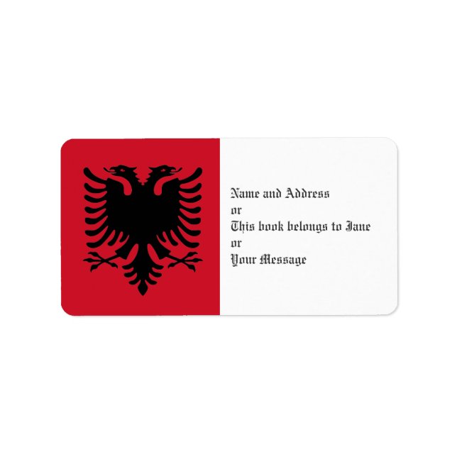 Albaniens Flagga vid Namn Adress Märkre Adressetikett (Framsidan)