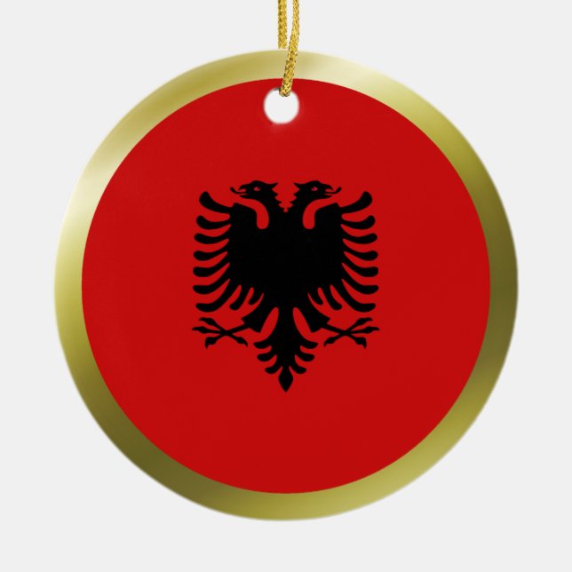 Albaniens flaggprydnad julgransprydnad keramik (Framsidan)