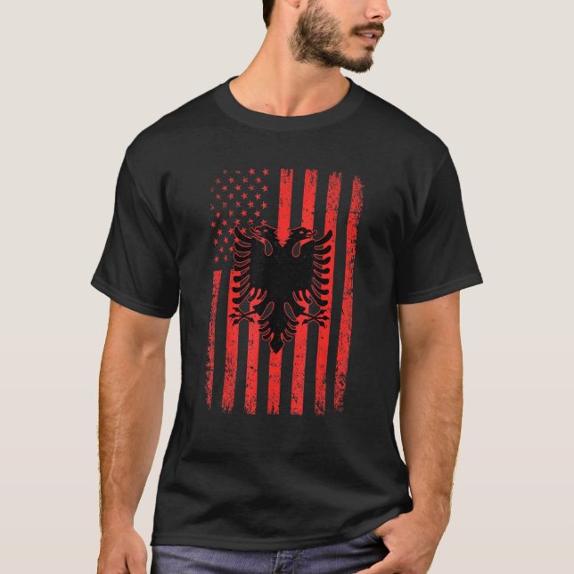 Albaniens USA flagga Patriotic American Albanian F T Shirt (Framsida)